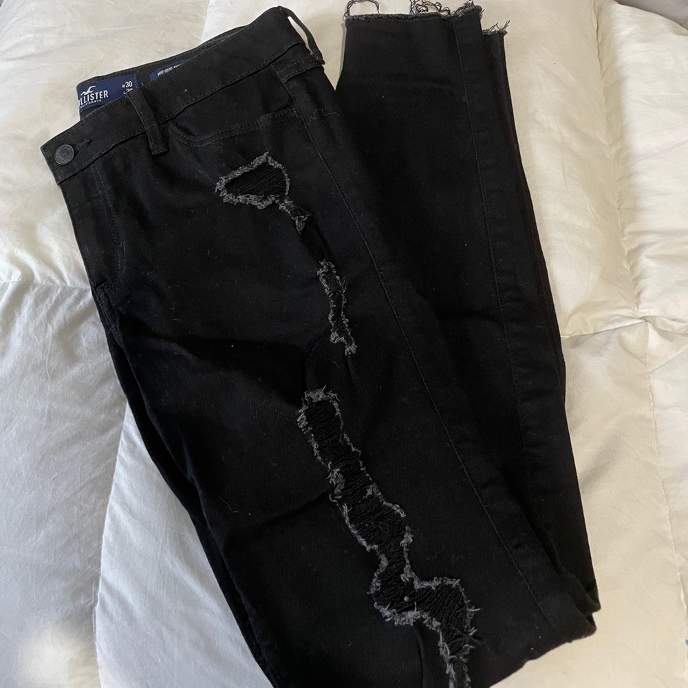Black destroyed hollister jeans